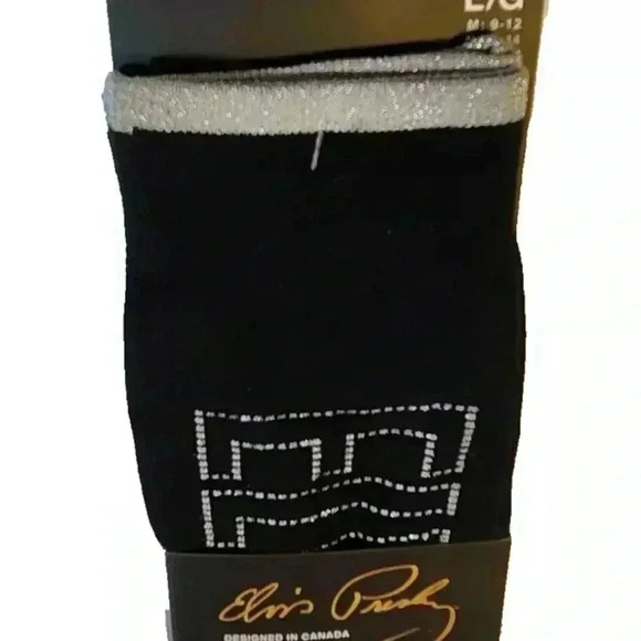 2/$30 BNWT Unisex  Elvis Presley Socks Black ELVIS Silver Block Letters - Picture 7 of 12